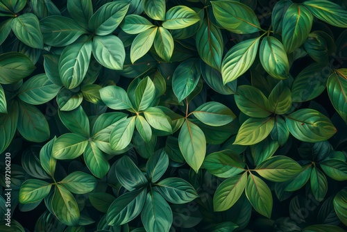 A design of green leaves in a natural pattern on a dark background, offering a striking and elegant visual contrast.