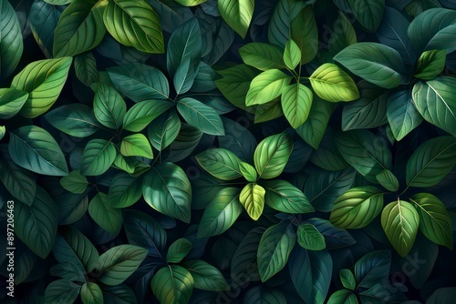 A design of green leaves in a natural pattern on a dark background, offering a striking and elegant visual contrast.