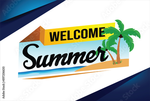 welcome summer word text concept icon logo sign symbol vector note 3d style for use landing page, template, social media, web, mobile app, poster, banner, flyer, background, gift card, coupon

