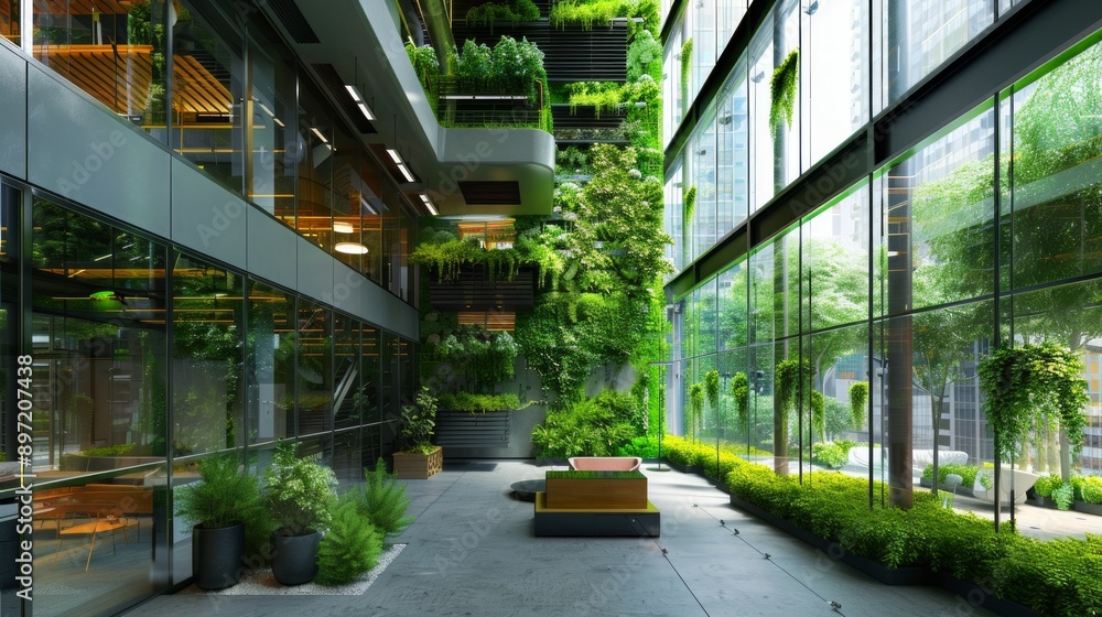 Modern office with green environment. Business building with ecology green. Modern office with green environment. Business building with ecology green.
