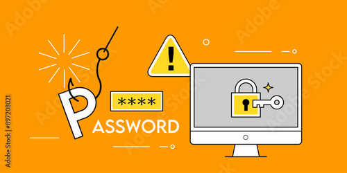 フィッシング詐欺・パスワード盗難とセキュリティ対策のイラスト素材