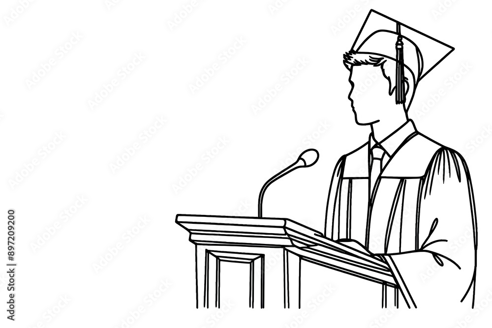 continuous single line art drawing of a college school student giving ...