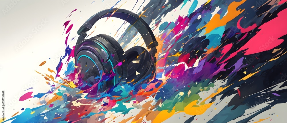 Fototapeta premium Headphones in Colorful Splashes.