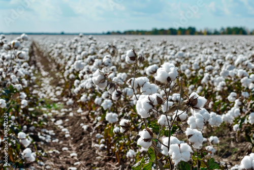 Cotton branches in a cotton field ready for harvest