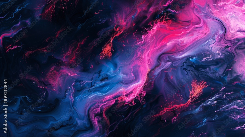 Fototapeta premium Colorful blue and pink paint blending together to create intriguing shapes in abstract background