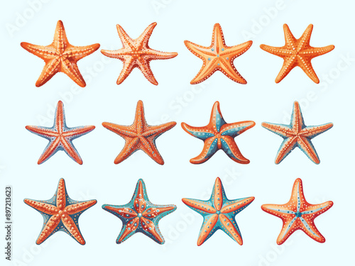 Set of colored sea shells, molluscs isolated on white background.