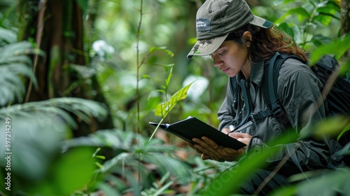 Biologist conducting field research in a rainforest