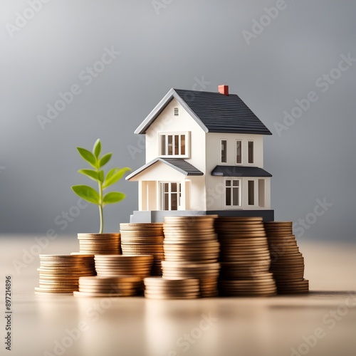 house model on money coins saving for concept investment 
