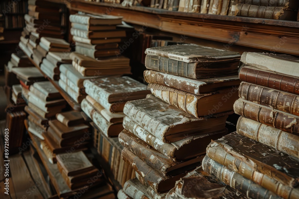 ancient library filled with weathered tomes and scrolls warm diffused light illuminates rows of leatherbound books creating an atmosphere of timeless knowledge ancient library filled with weathered tomes and scrolls warm diffused light illuminates rows of leatherbound books creating an atmosphere of timeless knowledge