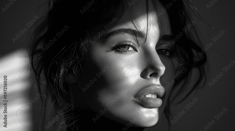 Black and White Portrait of a Woman with Play of Shadows Black and White Portrait of a Woman with Play of Shadows