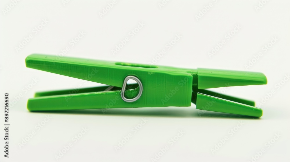 A pair of green clothes pegs sit on a white background, ready for use A pair of green clothes pegs sit on a white background, ready for use