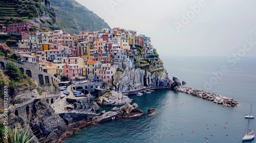 The picturesque coastline and colorful buildings of the Cinque Terre, Italy.