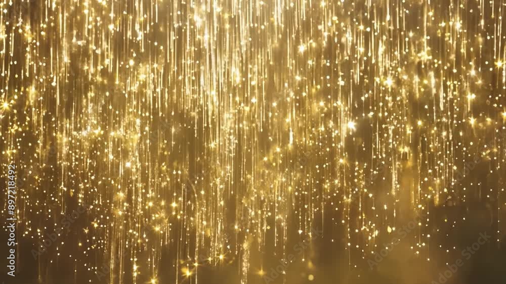 Glittering gold rain falls against a blurred golden background. Stock ...