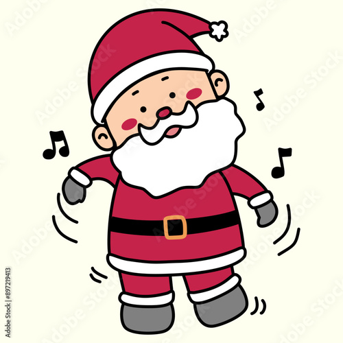 Christmas vector Illustration cartoon of santa claus dancing happily with music, isolated on light yellow background