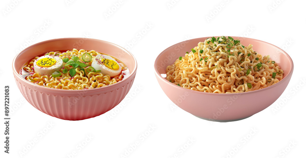Noodle Bowls with Toppings Isolated on Transparent Background Noodle Bowls with Toppings Isolated on Transparent Background