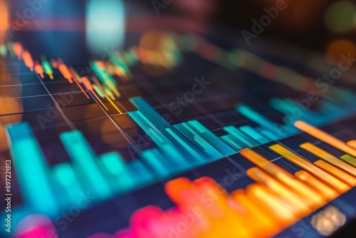 A detailed shot showcasing the vibrant colors and intricate design of a sound board, Gauge chart showcasing investor sentiment towards market conditions, AI Generated photo