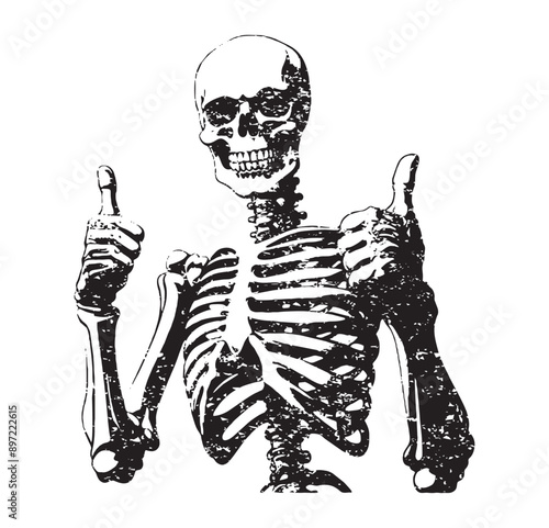 Skeleton doing both thumbs up with smiling rough Tattoo Black Style Gym Logo Vector for T-shirts and Wall Decor Workout Athletic Muscle Fitness Beast Barbell Bodybuilding Healthy Wall Sticker