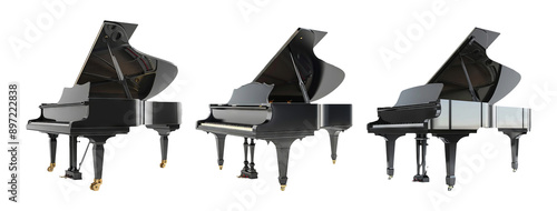 Elegant Black Grand Pianos Collection Isolated On Transparent Background photo