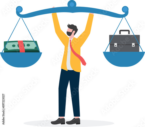 Businessman controls the balance of the scales, business concept, wb and articles design,vector

