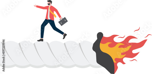 The flame burned the rope that the businessman marched, business concept, wb and articles design,vector

