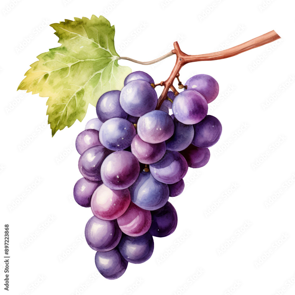 Fototapeta premium bunch of red grapes watercolor isolated on transparent background cutout