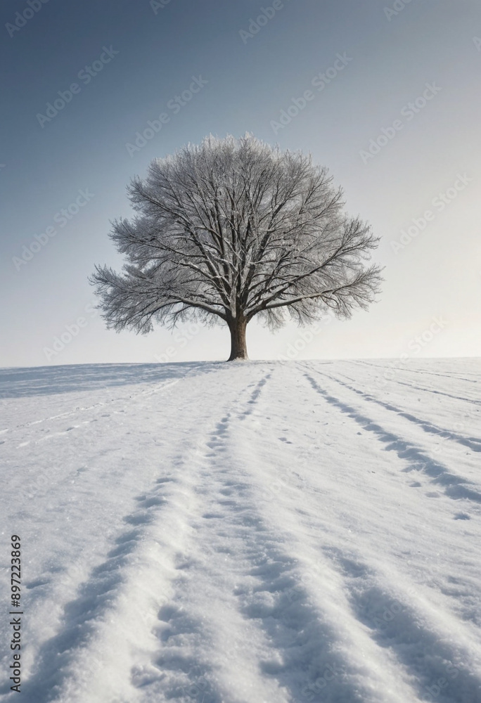 Lone tree standing in a vast field covered in a blanket of fresh snow (winter). Lone tree standing in a vast field covered in a blanket of fresh snow (winter).