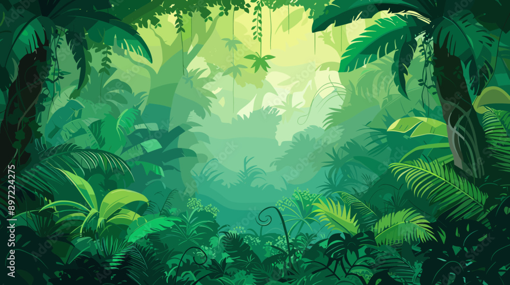 Fototapeta premium tropical jungle with exotic leaves vector cartoon illustration background copy space