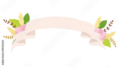 ゆるい手描きイラストのリボン飾り罫デコレーション　フラワーアレンジメント　アニメーション