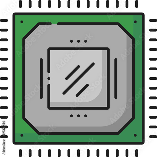 Computer motherboard processor software or video chip line icon. Server or personal computer system hardware driver, application or software product line vector pictogram or icon with processor