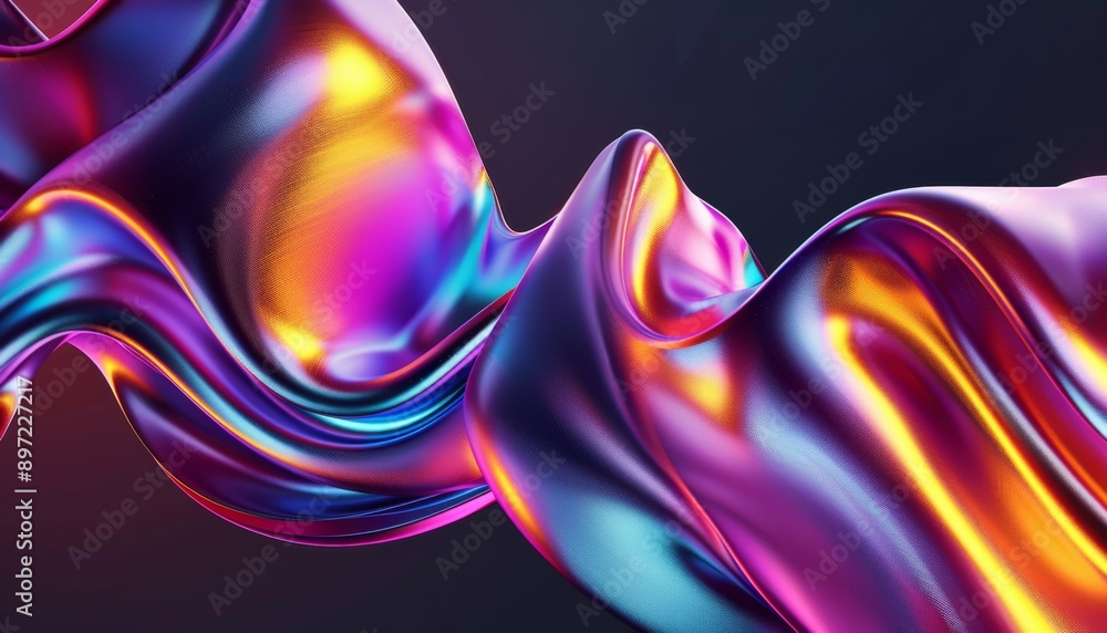Obraz premium 3D rendering of colorful abstract fluid shapes moving on a dark background, capturing dynamic motion and vibrant colors, smooth lines, design