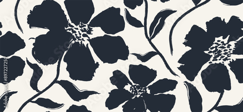 Abstract flower and leaf  seamless pattern. 