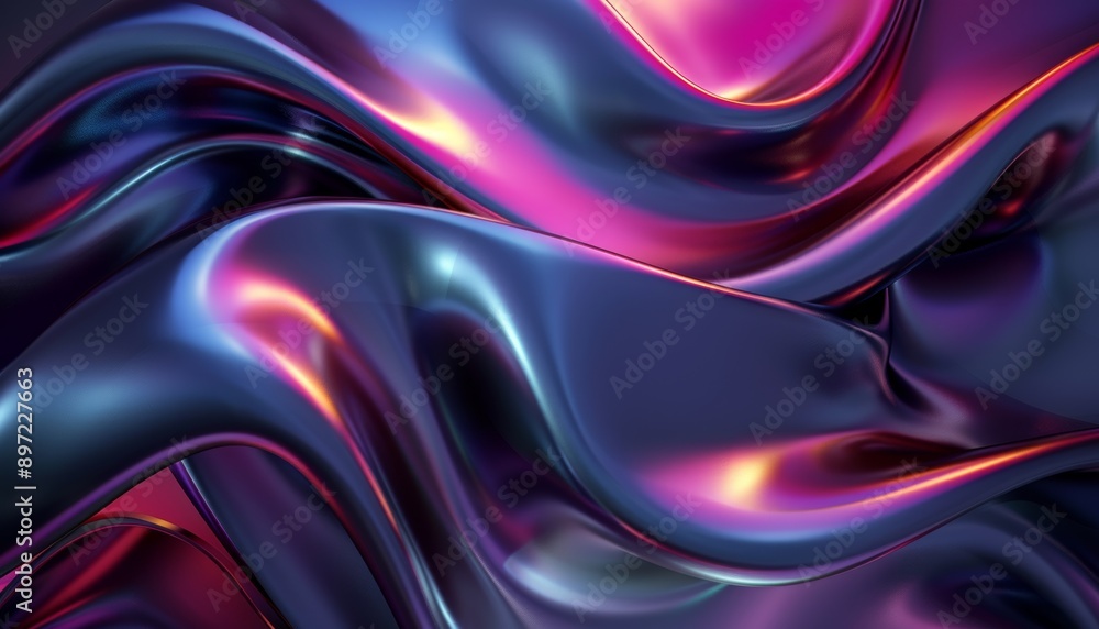 Obraz premium 3D rendering of colorful abstract fluid shapes moving on a dark background, capturing dynamic motion and vibrant colors, smooth lines, design