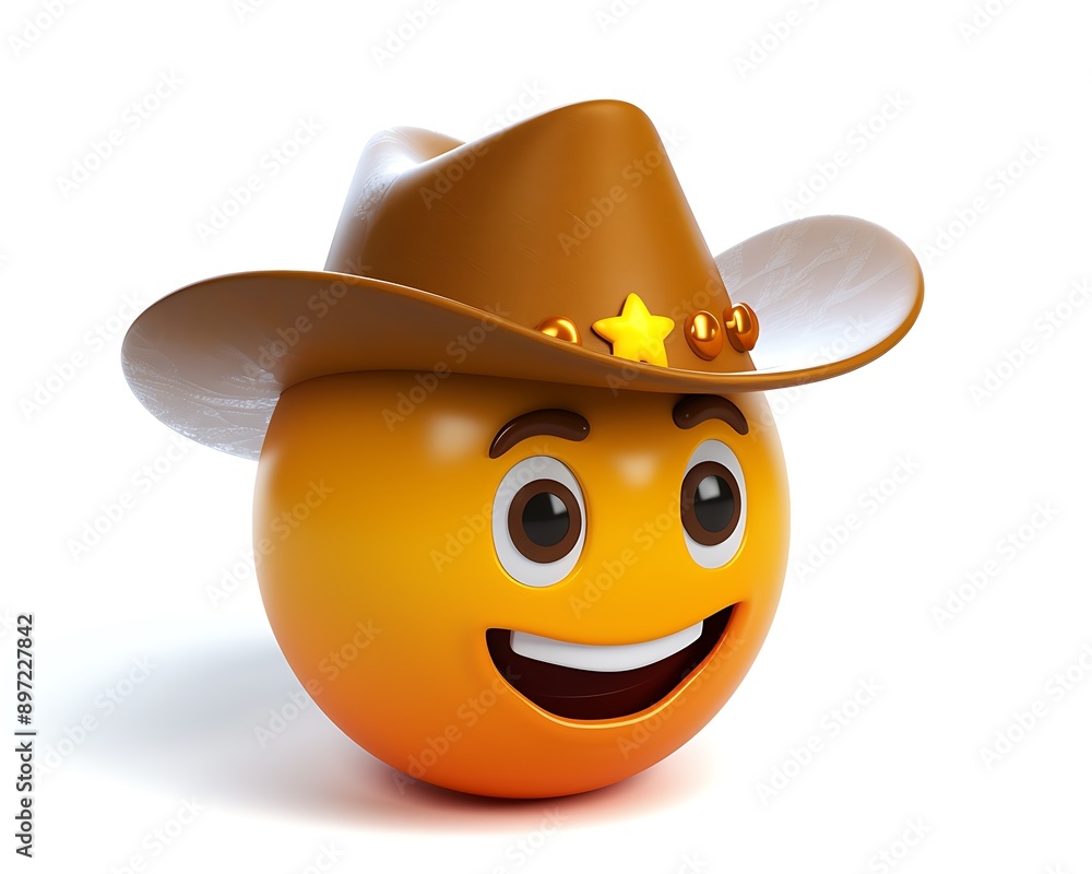 emoji icon of a face with a cowboy hat featuring a cheerful expression in bright yellow isolated on a white background The details are sharp and lifelike emoji icon of a face with a cowboy hat featuring a cheerful expression in bright yellow isolated on a white background The details are sharp and lifelike