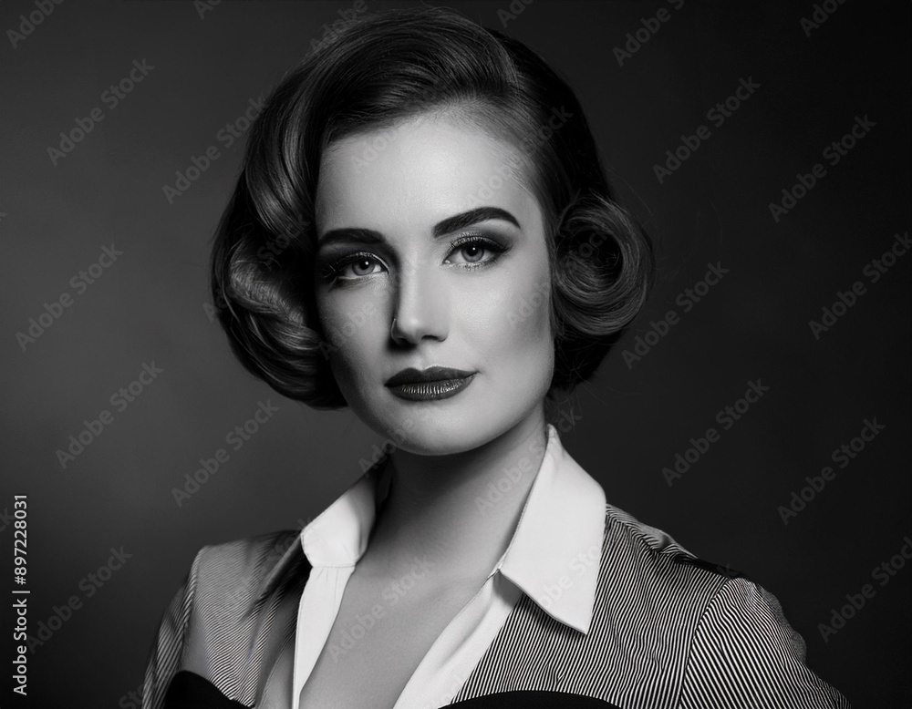 Elegant Film Noir Headshot of a Woman: Timeless Vintage Portrait with Dramatic Lighting and Shadows Elegant Film Noir Headshot of a Woman: Timeless Vintage Portrait with Dramatic Lighting and Shadows
