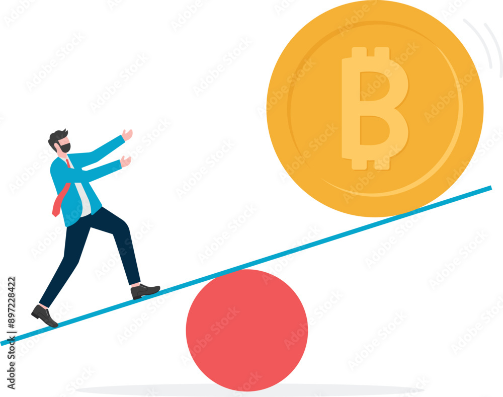 Businessmen down lever to make bitcoin rise, business concept illustration
Businessmen down lever to make bitcoin rise, business concept illustration