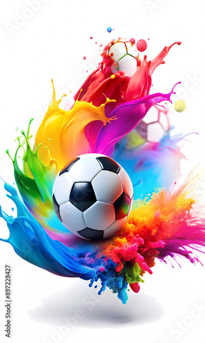Soccer Ball Amidst Colorful Paint Splash