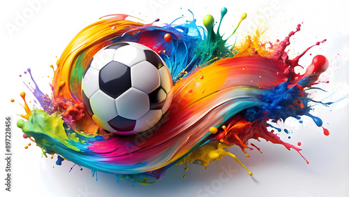 Soccer Ball Amidst Colorful Paint Splash