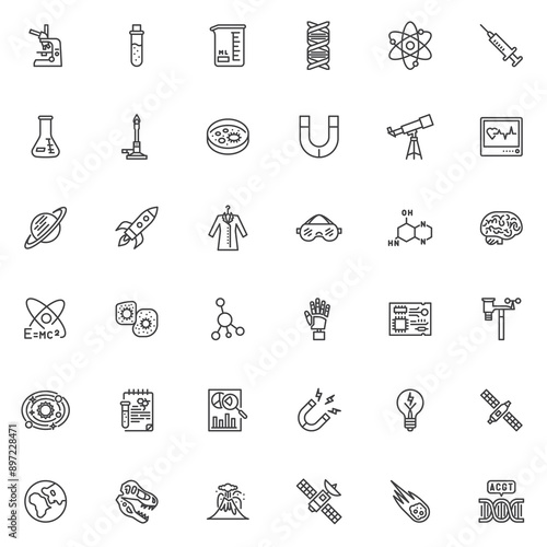 Science and technology line icons set