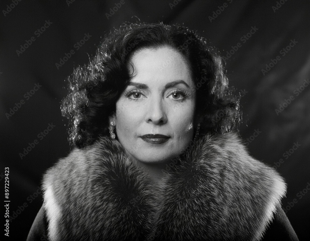 Elegant Film Noir Headshot of a Woman: Timeless Vintage Portrait with Dramatic Lighting and Shadows Elegant Film Noir Headshot of a Woman: Timeless Vintage Portrait with Dramatic Lighting and Shadows
