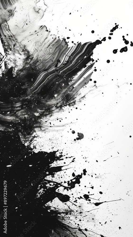 Abstract black and white ink splatter art, dynamic expression. Modern monochrome concept Abstract black and white ink splatter art, dynamic expression. Modern monochrome concept