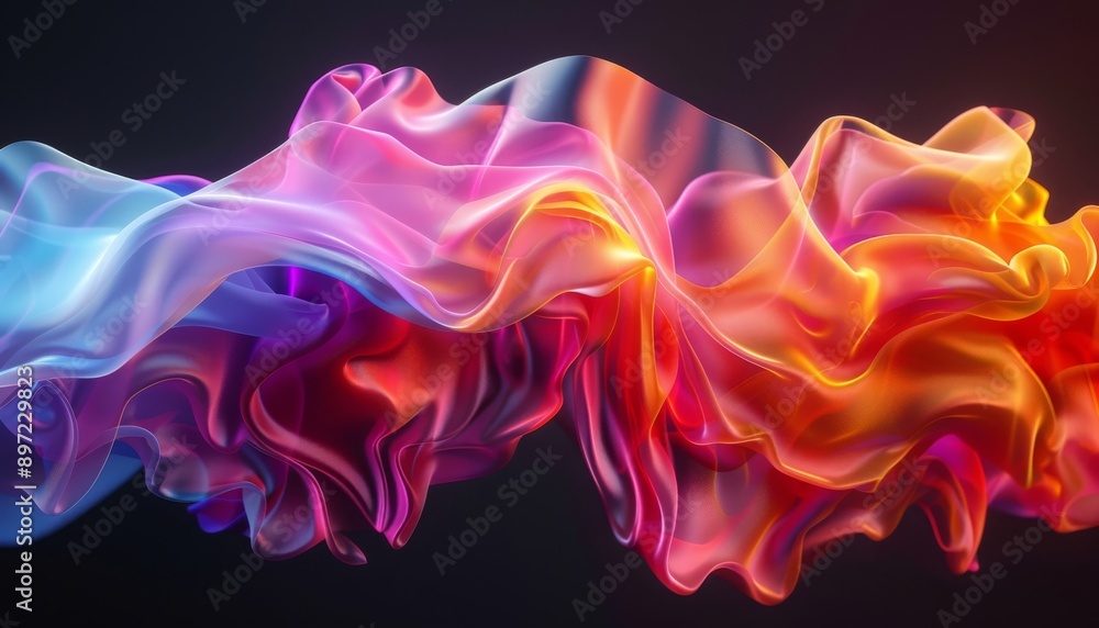 3D rendering of colorful abstract fluid shapes moving on a dark background, capturing dynamic motion and vibrant colors, smooth lines, design 3D rendering of colorful abstract fluid shapes moving on a dark background, capturing dynamic motion and vibrant colors, smooth lines, design