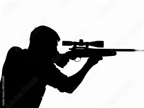 Silhouette of Shooter Aiming with Rifle