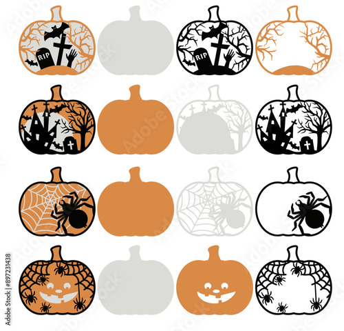 3D Layered Halloween Pumpkins svg template for laser and paper cutting, Multilayer  Pumpkin Art svg, Halloween scene svg, Haunted House Cut File, 