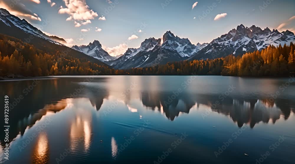 Golden Hour Serenity: A Panoramic View of Majestic Peaks Basking in the Warm Embrace of the Setting Sun Golden Hour Serenity: A Panoramic View of Majestic Peaks Basking in the Warm Embrace of the Setting Sun
