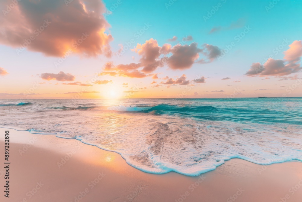 The sun sets over the ocean horizon, casting a warm glow on the sandy beach and creating beautiful reflections on the water, Heart-shaped clouds drifting over a tranquil beach at dusk, AI Generated The sun sets over the ocean horizon, casting a warm glow on the sandy beach and creating beautiful reflections on the water, Heart-shaped clouds drifting over a tranquil beach at dusk, AI Generated