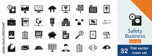 Safety business  solid icons symbol. with  Presentation, Professional Use, Digital Media, Branding Elements and more vector icon