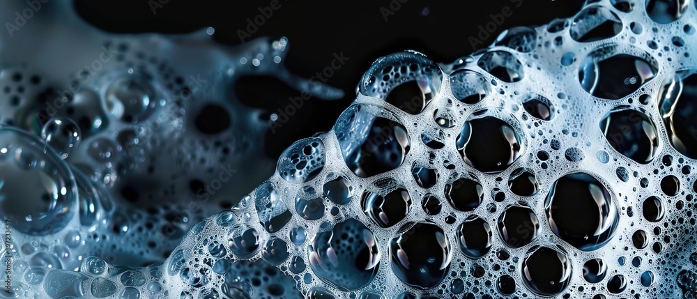 Abstract background of soap foam on black water, top view. Abstract background of soap foam on black water, top view.
