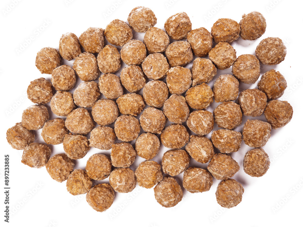 Frozen meatballs, top down view isolated on white background Frozen meatballs, top down view isolated on white background