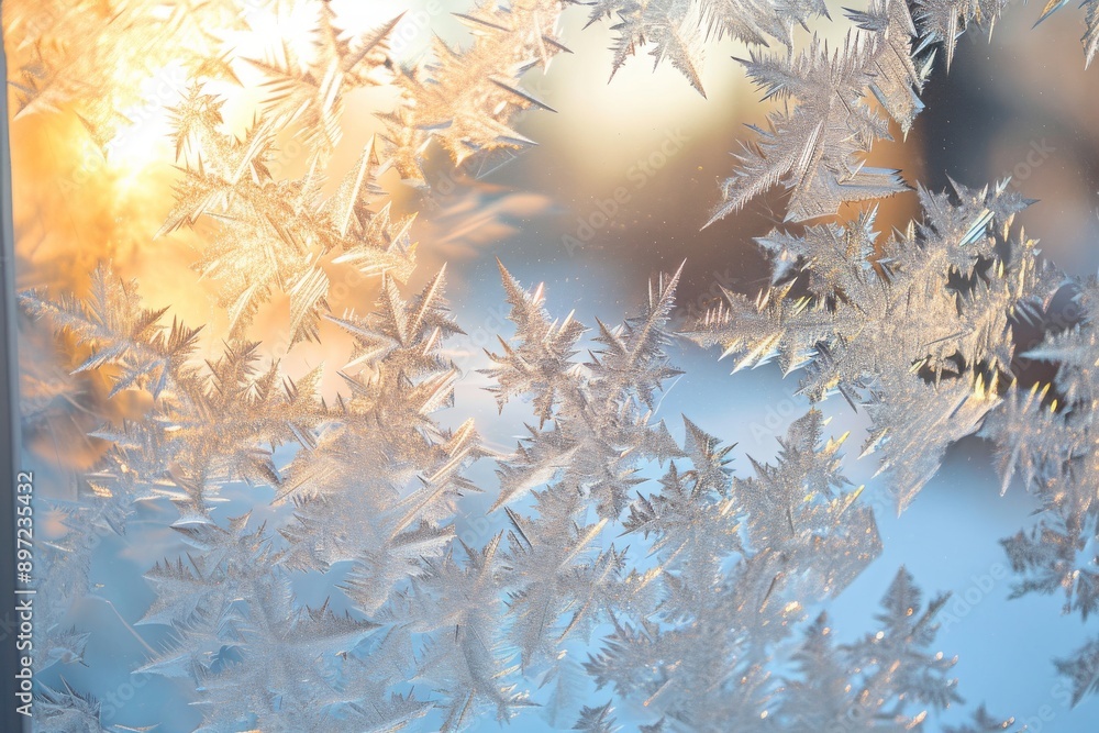 This close-up photograph captures the intricate details of frost covering a windowpane, Highlighted details of frost on a windowpane, AI Generated This close-up photograph captures the intricate details of frost covering a windowpane, Highlighted details of frost on a windowpane, AI Generated