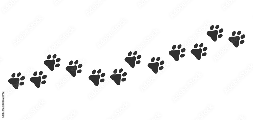 Footprints of cat. Silhouette.Trekking route. Cat paw. Prints.Vector isolated on white background Footprints of cat. Silhouette.Trekking route. Cat paw. Prints.Vector isolated on white background